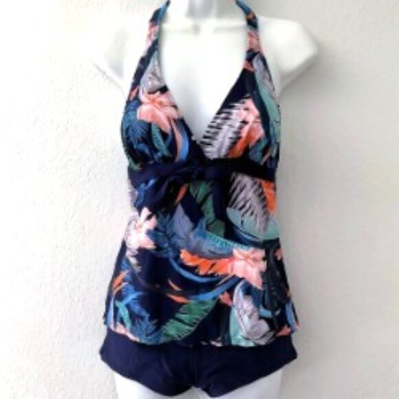 TROPICAL TANKINI  SET BOY SHORTS TWO PIECE SWIMSUIT - Picture 1 of 12
